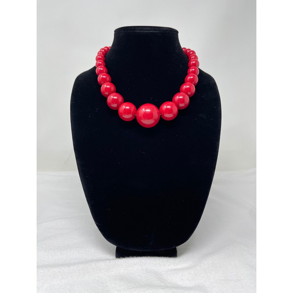 Unbranded Women Graduated Bead Necklace OS Red Retro Statement